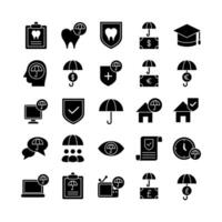 Insurance icon set vector solid for website mobile app presentation social media Suitable for user interface and user experience