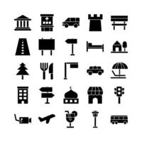 City icon set vector solid for website mobile app presentation social media Suitable for user interface and user experience