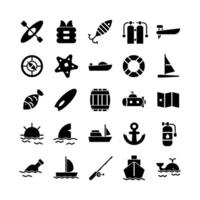 Nautical icon set vector solid for website mobile app presentation social media Suitable for user interface and user experience