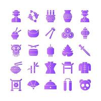 Chinese icon set vector gradient for website mobile app presentation social media Suitable for user interface and user experience