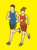 Couple Running Man and Woman Jogging vector