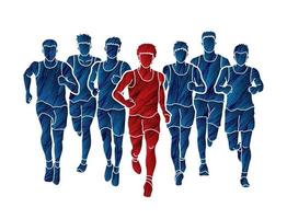 grupo de hombres corredores de maratón corriendo vector