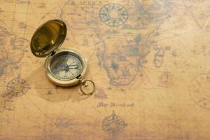 Old compass on vintage map photo