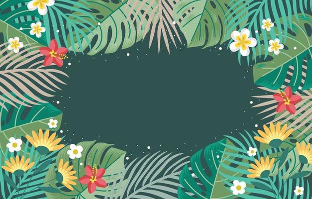 Summer Tropical Leaf and Flower Background