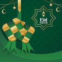 celebrando eid con fondo ketupat vector