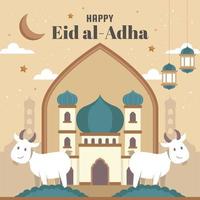 Two Happy Sheep at the Front of Mosque vector