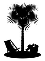 Palmera y accesorios para la ilustración de vector de stock de descanso aislado sobre fondo blanco