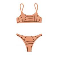 Female sports swimsuit-two-piece. Modern fashion stylish swimsuit. Vector Flat Cartoon Illustration. Bathing clothes for swimming in the pool, in the sea.