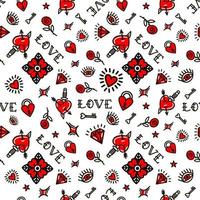 Valentines Day in old school style seamless pattern. Vector illustration. Design For Valentines Day, Stilts, Wrapping Paper, Packaging, Textiles