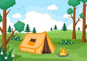 ilustración de paisaje de campamento de verano vector