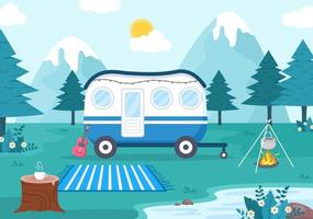 ilustración de paisaje de campamento de verano vector