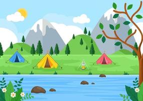 ilustración de paisaje de campamento de verano vector
