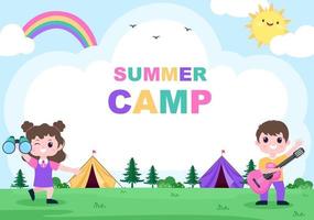 ilustración de paisaje de campamento de verano vector