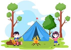 ilustración de paisaje de campamento de verano vector