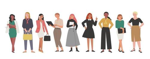 Business woman in various fashion styles. flat design style minimal vector illustration.