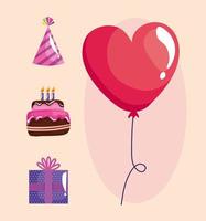 helium balloon floating with heart shape and icons set vector