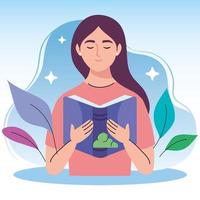 woman reading text book and leaves character vector