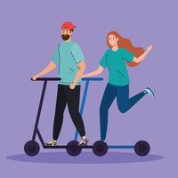 hombre y mujer en diseño de vector de scooter