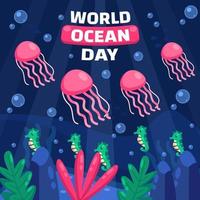 World Ocean Day Concept with Sea Animals vector