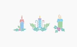vector de diseño de icono de hoja de acebo de caramelo de vela de navidad