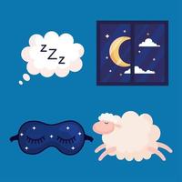 insomnia bubble, window, mask and sheep vector design