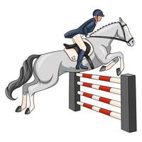 Horseback Riding Woman Riding a Horse Over an Obstacle in Cartoon Style vector