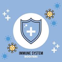 immune system booster shield with covid19 particles vector