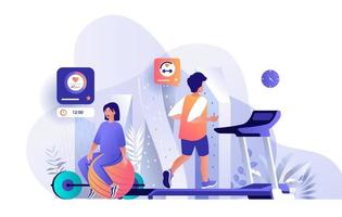 Athletes at fitness gym flat landing page vector