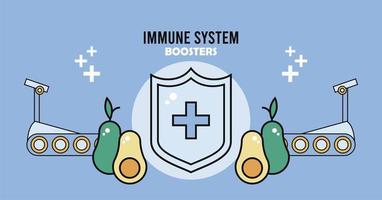 immune system booster shield with vegetables vector