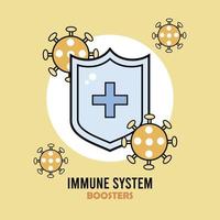 immune system booster shield with covid19 particles vector