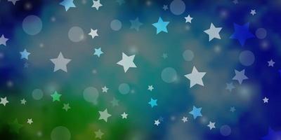 Light Blue Green vector backdrop with circles stars