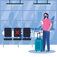 New normal of woman with mask, ticket and bag at airport vector design