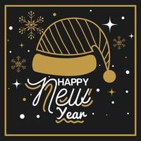 Happy new year with hat and snowflakes vector design