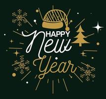 Happy new year with hat and snowflakes vector design