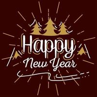 Happy new year with pine trees and mountains vector design