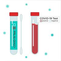 tipos de pruebas de coronavirus tubo de ensayo con sangre y hisopo de algodón para el kit de saliva vector