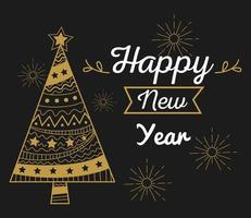 Happy new year with pine tree and snowflakes vector design