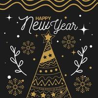 Happy new year with pine tree and snowflakes vector design