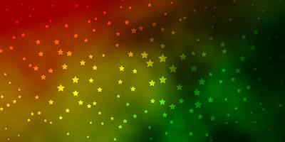 Dark Green Red vector background with colorful stars