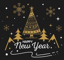 Happy new year with pine, trees and snowflakes vector design