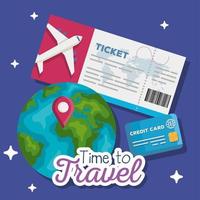 time to travel, ticket, world and credit card vector design