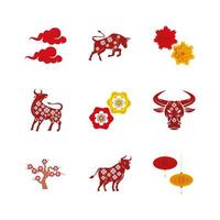 bundle of nine chinese new year icons vector