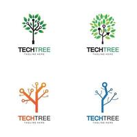 concepto de logotipo de árbol de tecnología tecnología de red verde vector