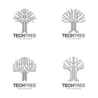 concepto de logotipo de árbol de tecnología tecnología de red verde vector