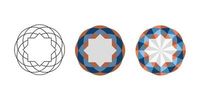 Linear and flat and polygonal oriental geometric blue brown mandala vector