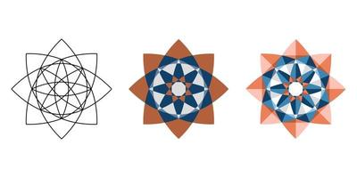 Linear and flat and polygonal oriental geometric blue brown star vector