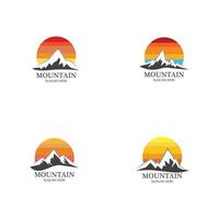 Mountain sun logo design concept template vector