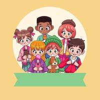 young interracial teenagers kids with ribbon characters vector