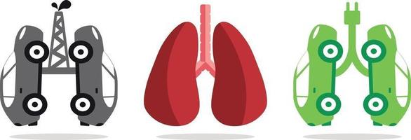 coches eléctricos que simulan pulmones sanos y coches de combustión que simulan pulmones enfermos vector