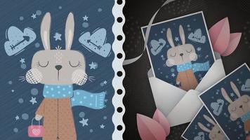 Childish rabbit idea for greeting card vector